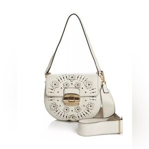 Furla authentic Club Floral Mini Leather Crossbody amazing leather cream EUC